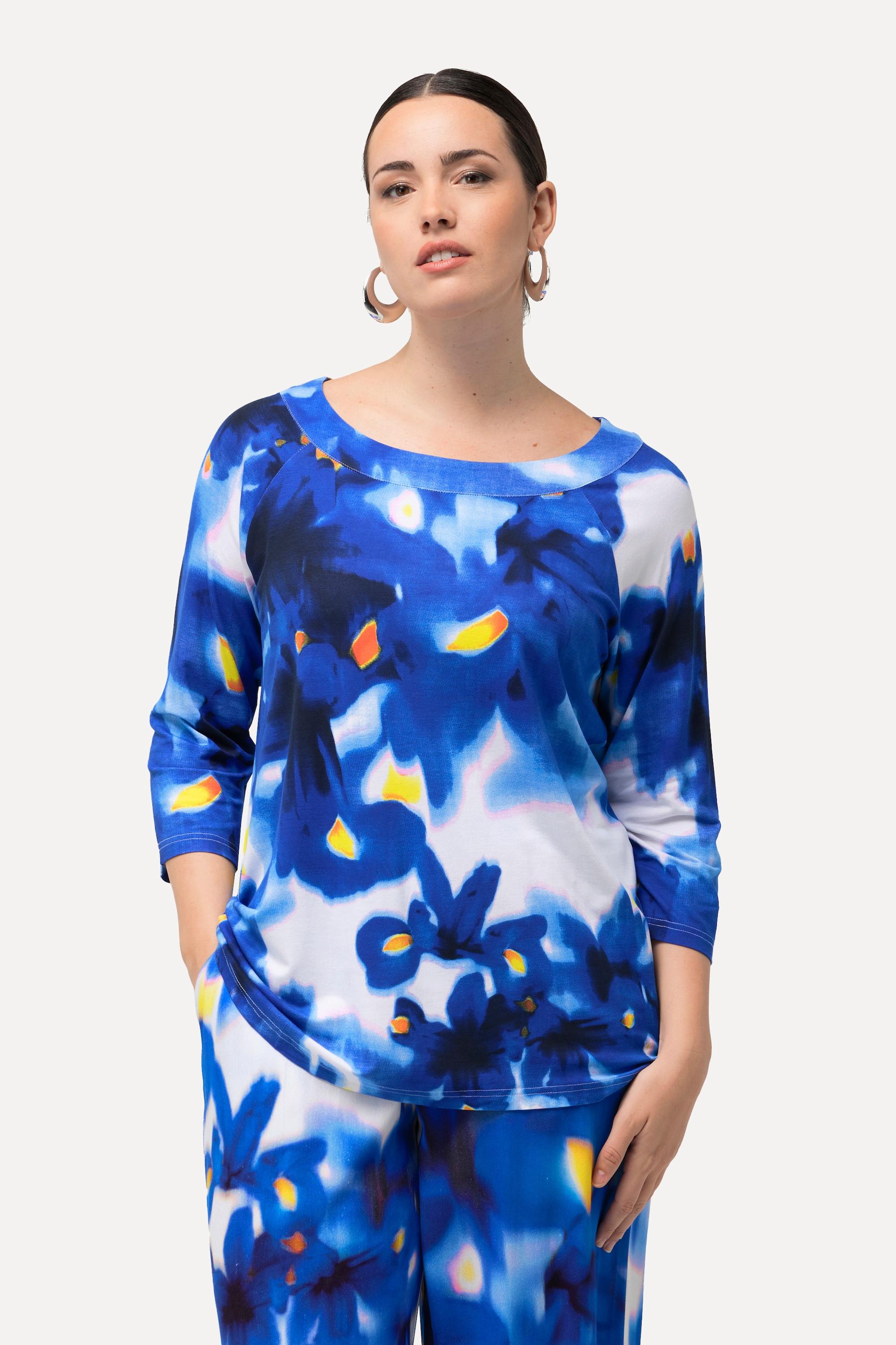 Ulla Popken  Maglia classica con fiori, scollo a girocollo e maniche a 3/4 