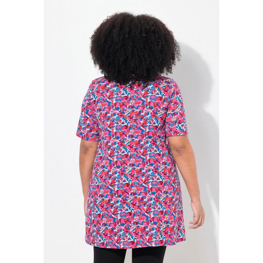 Ulla Popken T-shirt long Col rond Manches courtes Coupe évasée  