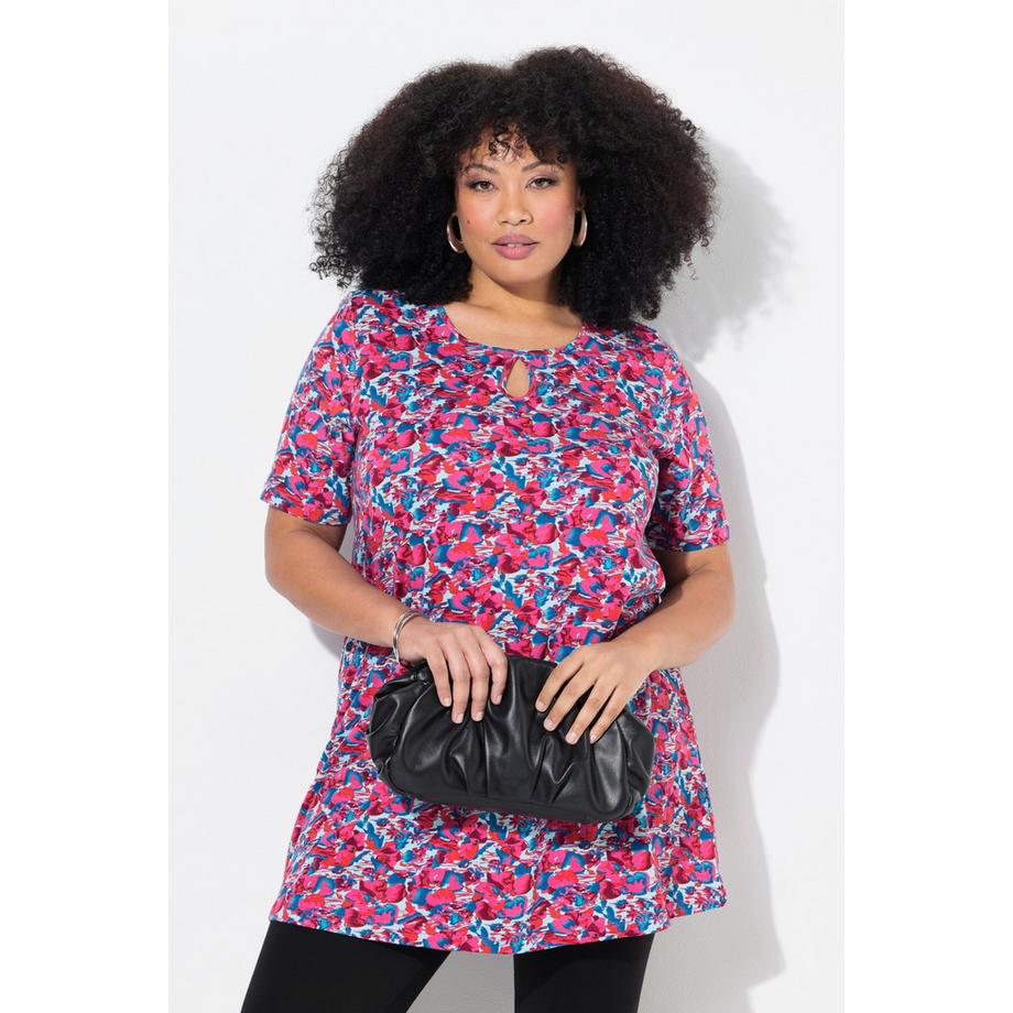 Ulla Popken T-shirt long Col rond Manches courtes Coupe évasée  