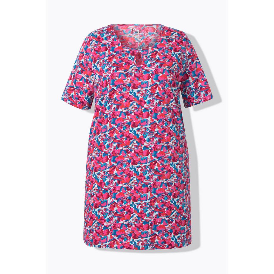 Ulla Popken T-shirt long Col rond Manches courtes Coupe évasée  