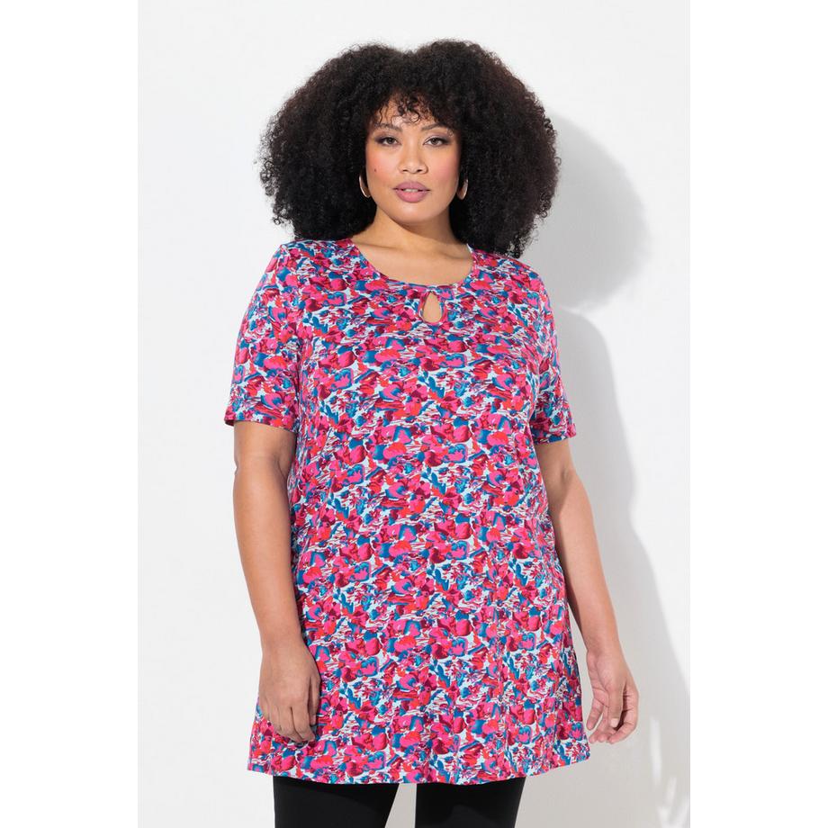 Ulla Popken T-shirt long Col rond Manches courtes Coupe évasée  