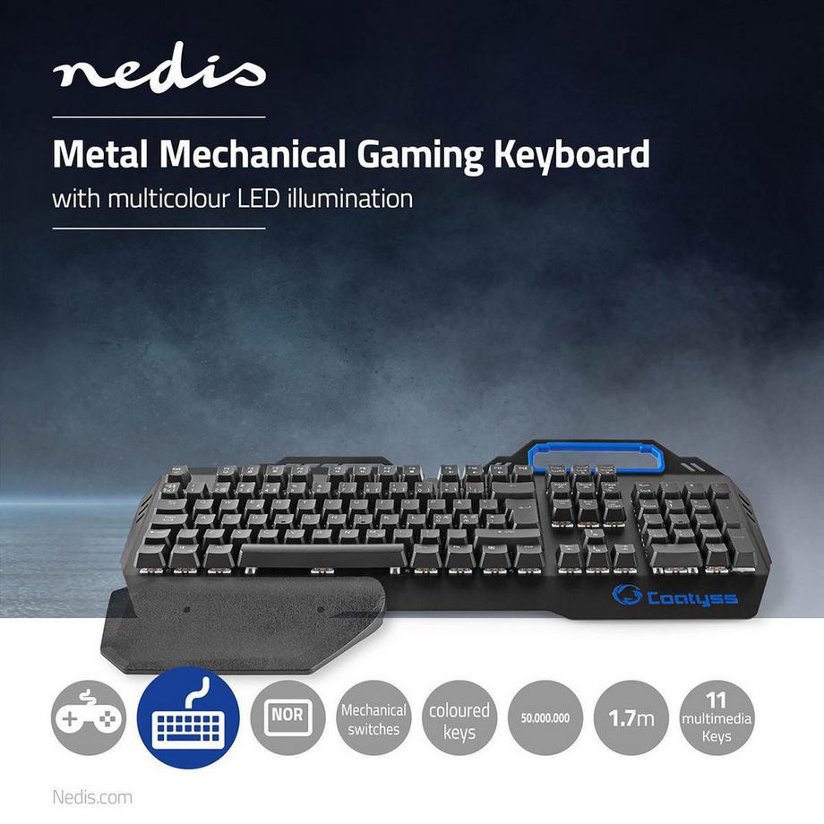 Nedis  Verkabelte Gaming-Tastatur | USB | Mechanische Tasten | RGB | Nordic | ND-Layout | USB-Stromversorgung | Länge des Stromkabels: 1,70 m | Gaming 