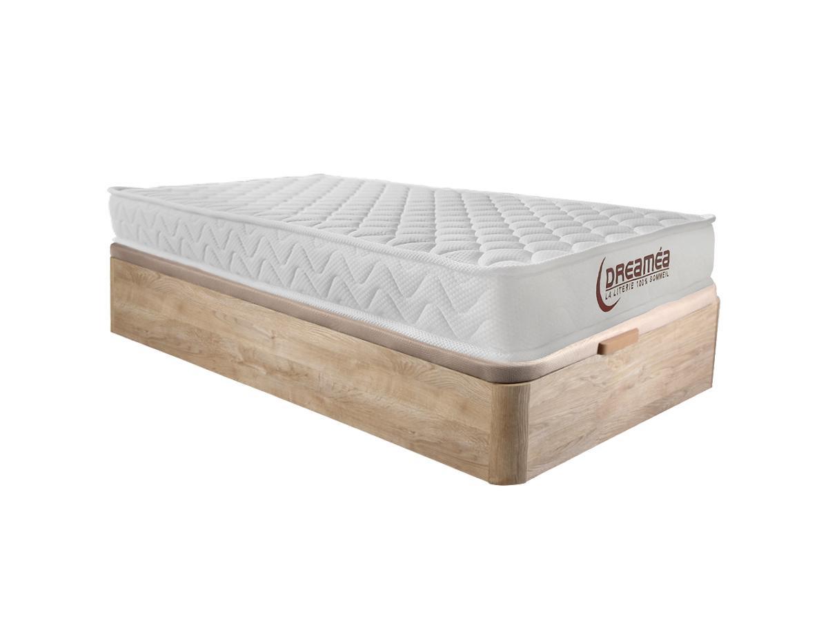 Vente-unique Ensemble 90 x 190 cm sommier coffre naturel clair + matelas mémoire de forme ép.15cm - PELOPS de DREAMEA  