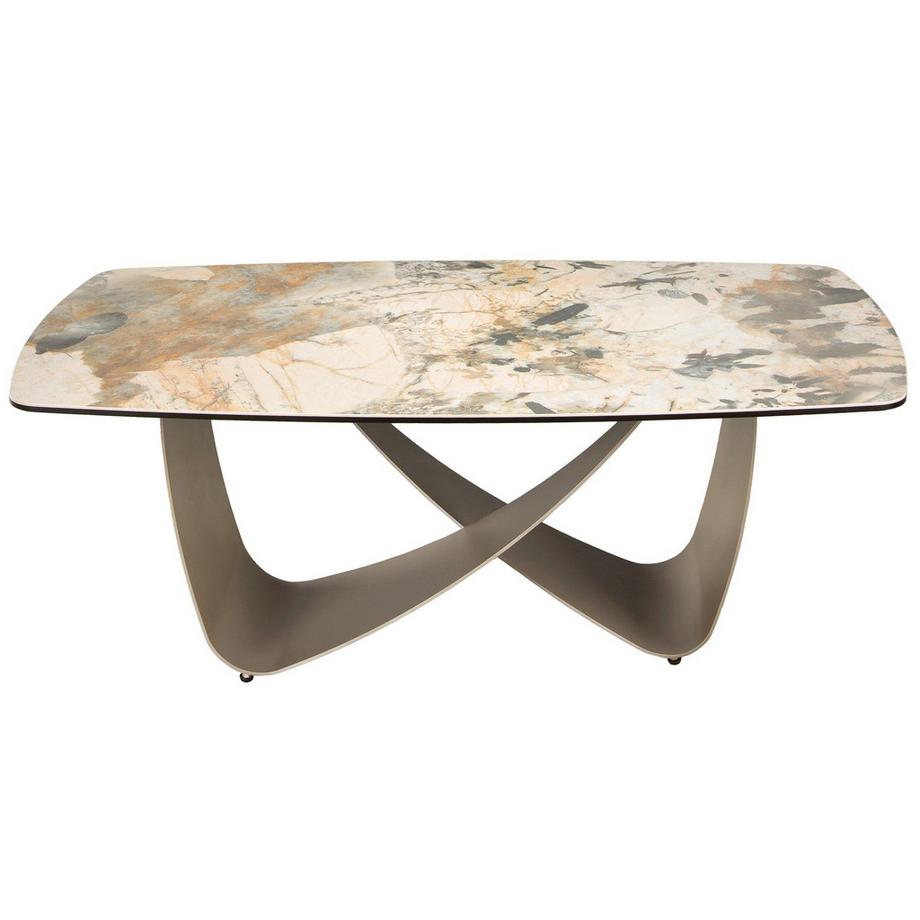 ANGEL CERDA Tavolino ovale a botte in marmo porcellanato e acciaio metallizzato taupe  