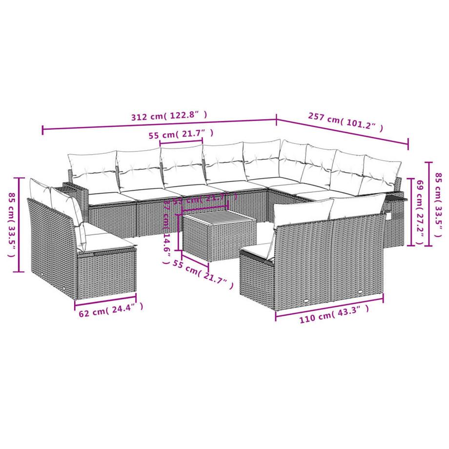 VidaXL Ensemble de canapés de jardin rotin synthétique  