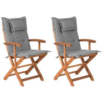Lot de 2 chaises de jardin avec coussins en Acacia Traditionnel MAUI