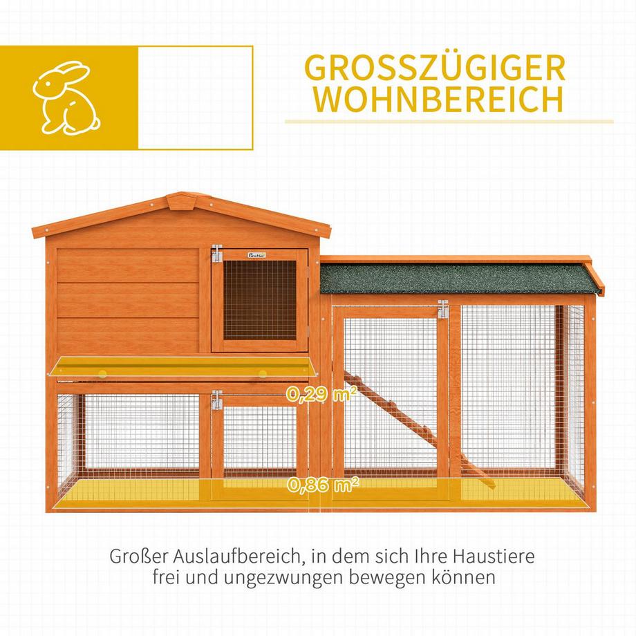 Northio  Clapier à lapin 2 niveaux, clapier en bois de sapin, résistant à l'hiver, maison à deux étages avec enclos extérieur, baignoire, rampe, 150 x 45 x 85 cm, cage à lapin, clapier extérieur pour petits animaux pour lapins, cobayes, orange Aosom 