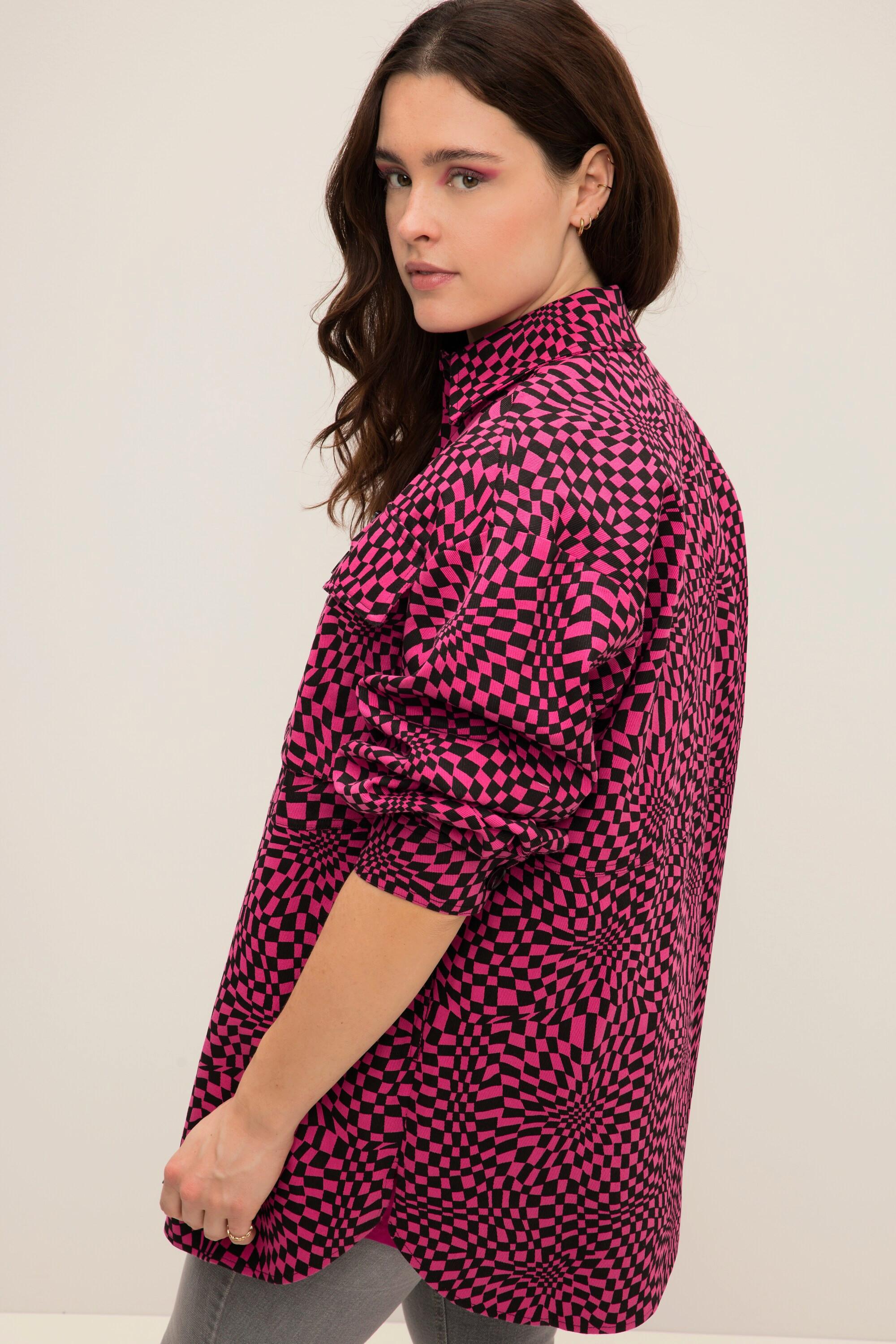 Studio Untold Oversized Karo Hemdjacke mit Hemdkragen Langarm  