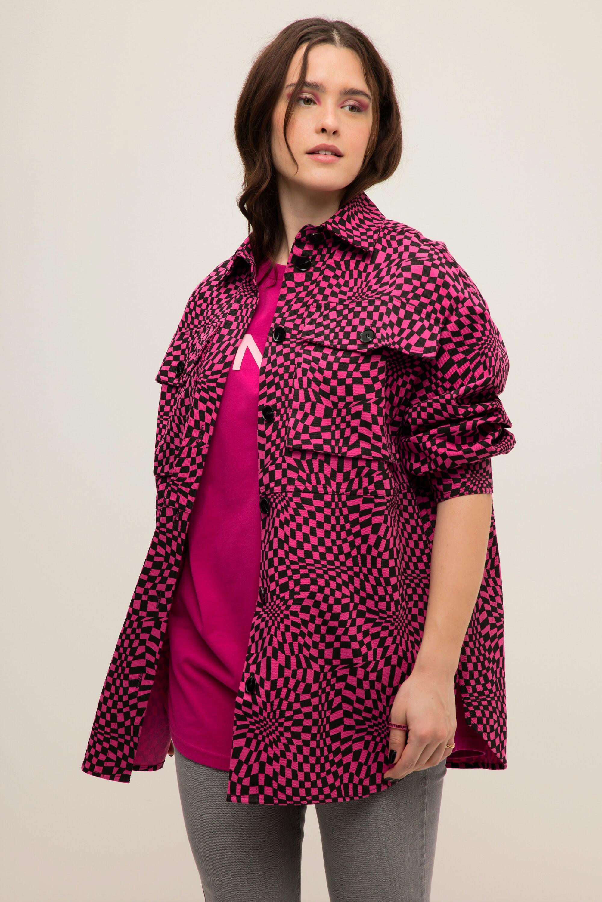 Studio Untold Oversized Karo Hemdjacke mit Hemdkragen Langarm  