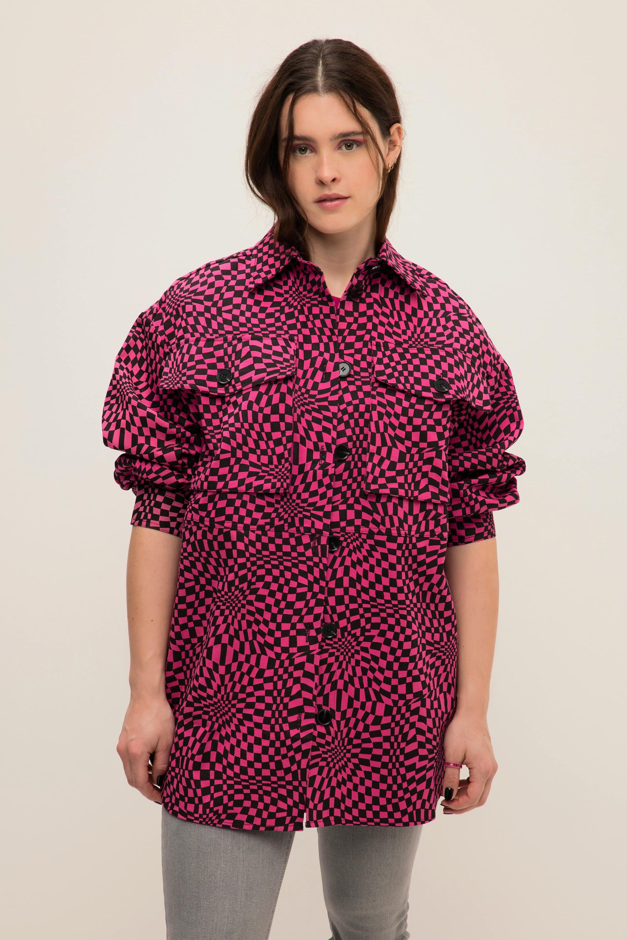 Studio Untold Oversized Karo Hemdjacke mit Hemdkragen Langarm  