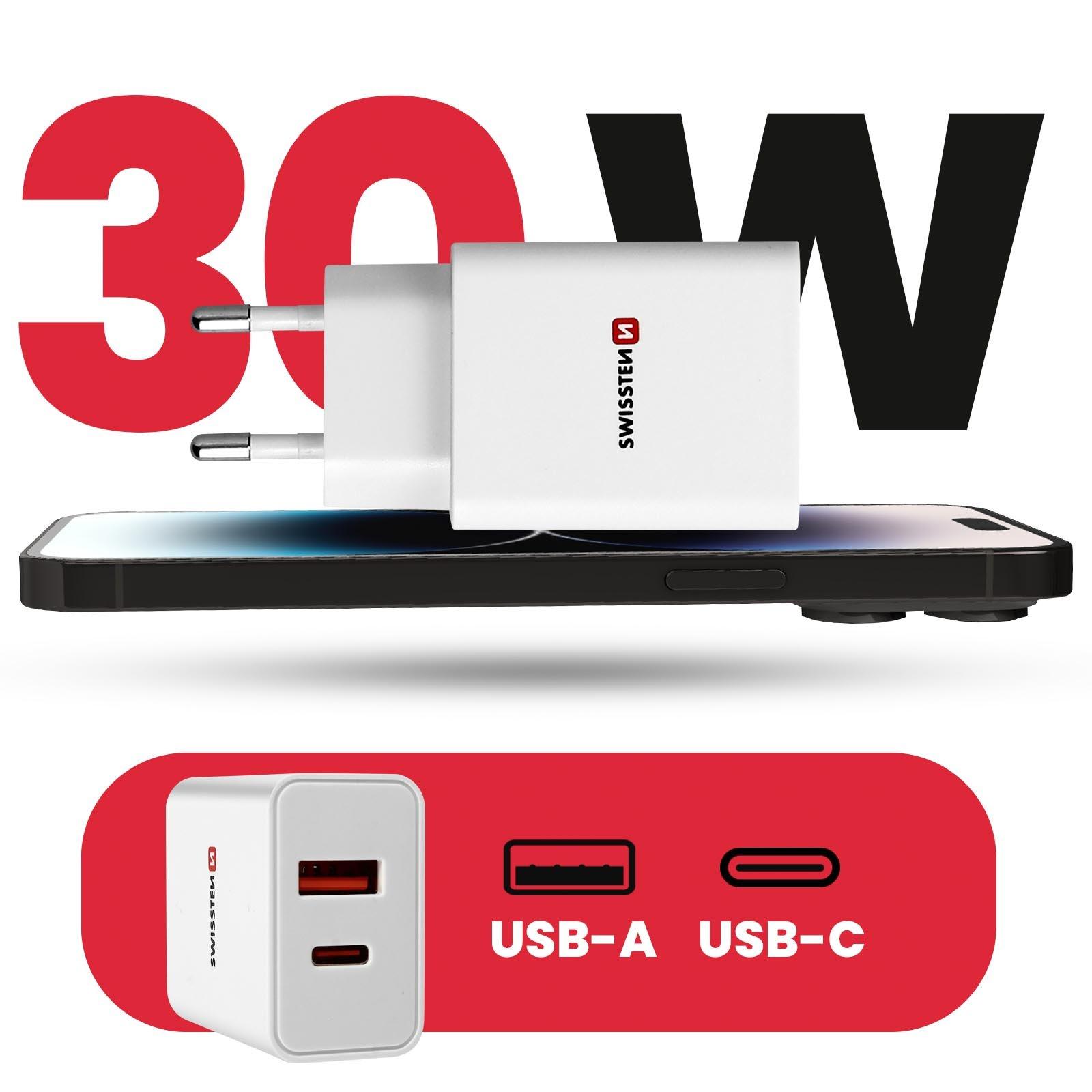 SWISSTEN  Caricatore GaN 30W USB + USB-C Swissten 