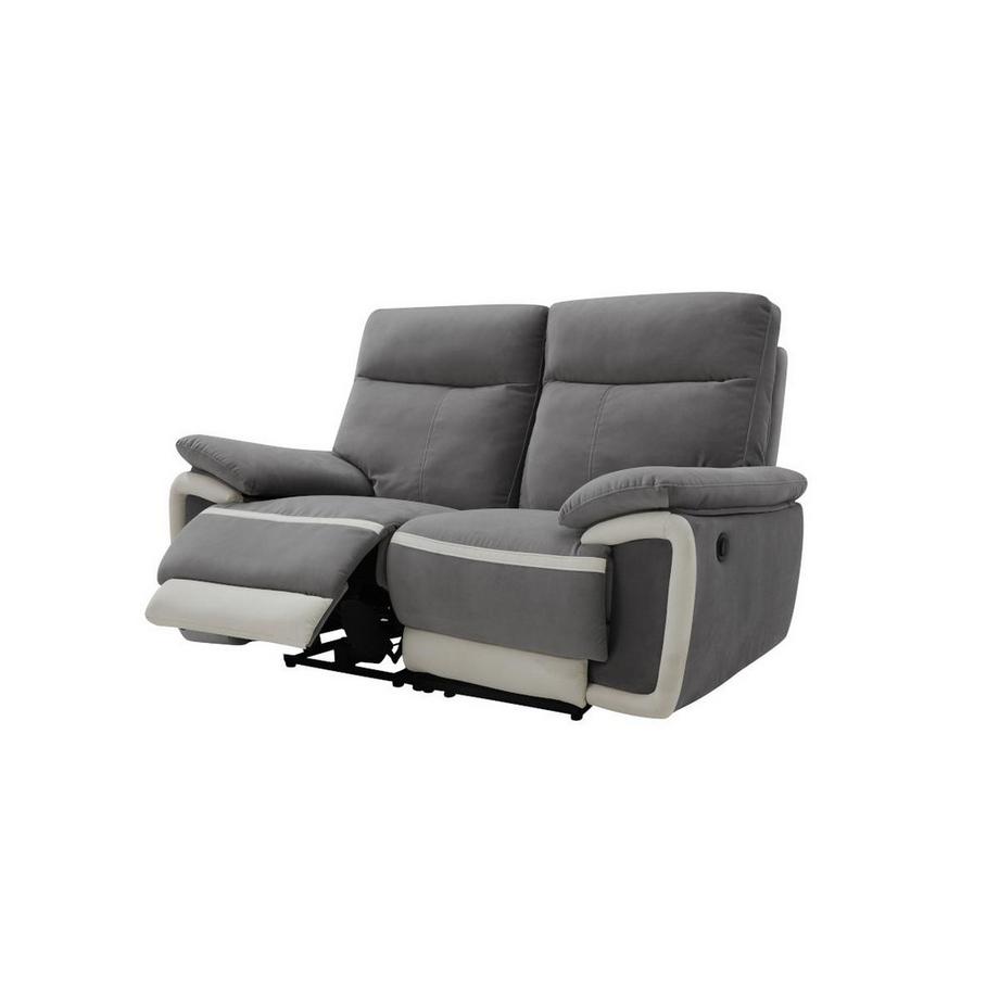 Vente-unique Canapé 2 places relax électrique en velours METTI bandes écru  