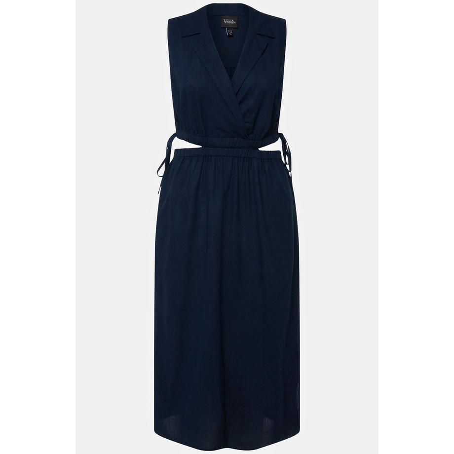 Ulla Popken Maxi abito Misto lino Linea A Collo a revers senza maniche  