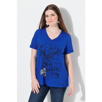 T-shirt classica con design in tradizionale stile Tracht, scollo a V e mezze maniche