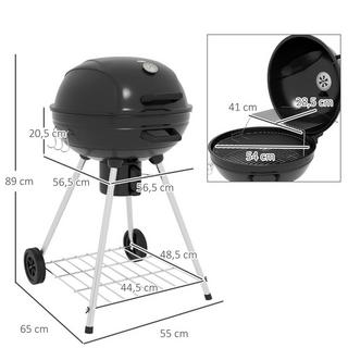 Northio Holzkohlegrill, Bbq Campinggrill Mit Grillrost, Rädern, Ablage, Aschefänger, Integriertem Thermometer, Metall  