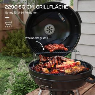 Northio Holzkohlegrill, Bbq Campinggrill Mit Grillrost, Rädern, Ablage, Aschefänger, Integriertem Thermometer, Metall  