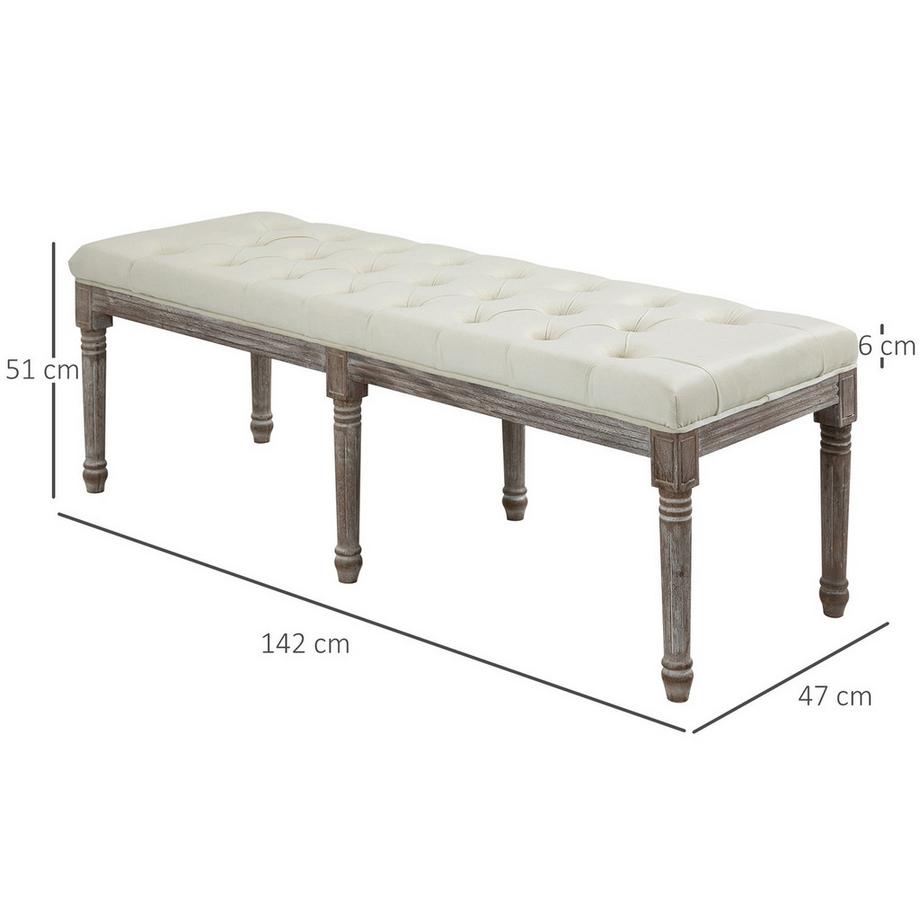 Northio Polsterbank Beige Vintage Bettbank Mit Knöpfen, Samtige Oberfläche, Gummiholz, 142X47X51Cm  