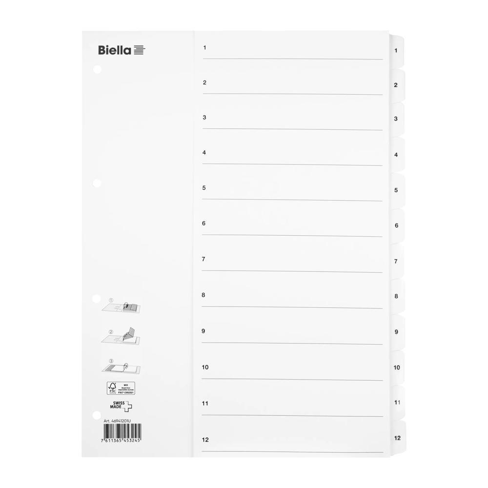 Biella  Répertoire en carton SmartIndex, 1-12 - x 25 