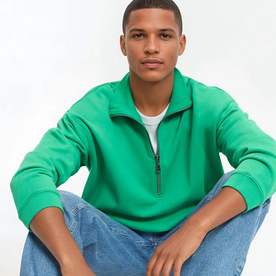 Sweatshirt mit Troyerkragen und Reissverschluss