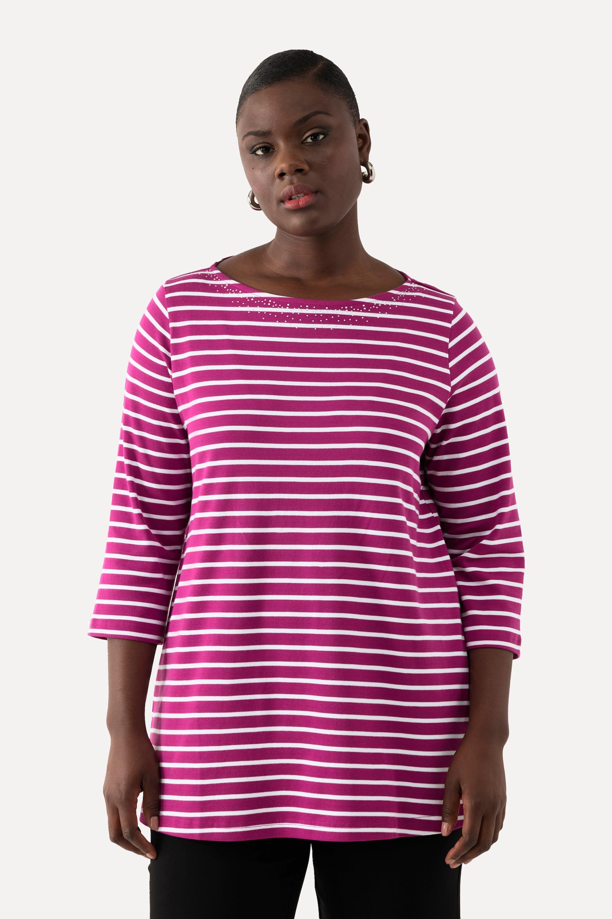 Ulla Popken  Ringelshirt, Pima Cotton, U-Boot-Ausschnitt, 3/4-Arm 