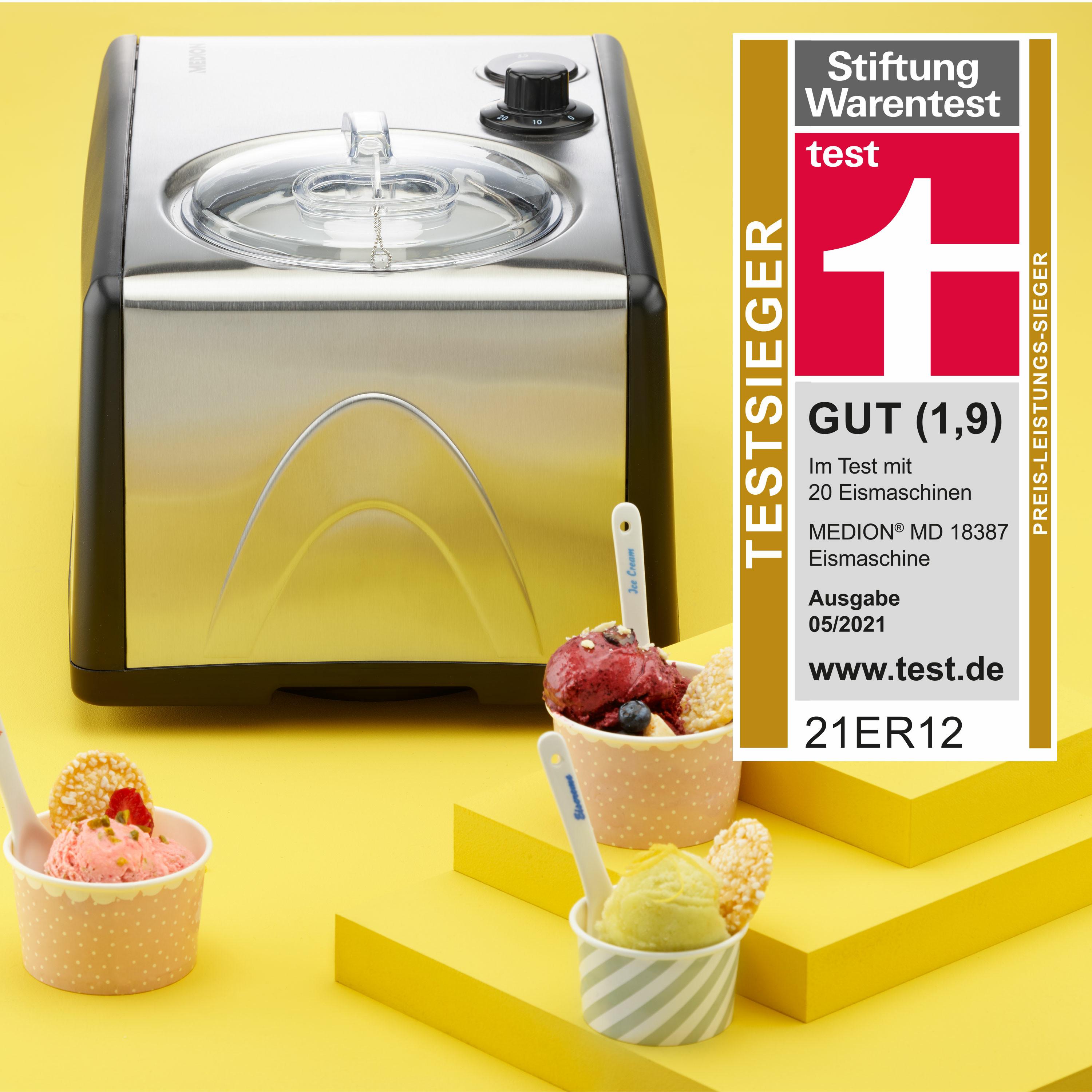 Medion MEDION MD 18387 Gelatiera compressore 1,5 L 150 W Nero, Argento  