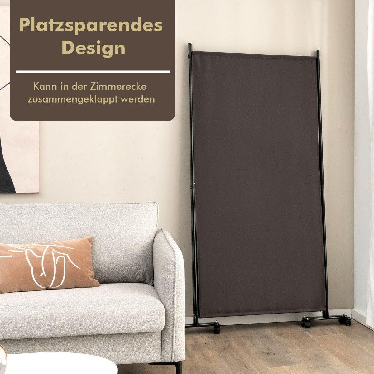 B2X Paravent de 180 cm de hauteur sur roulettes, paravent avec 3 panneaux librement combinables, marron  