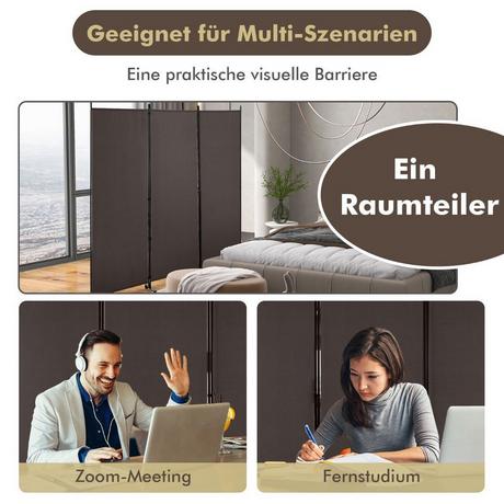 B2X Paravent de 180 cm de hauteur sur roulettes, paravent avec 3 panneaux librement combinables, marron  
