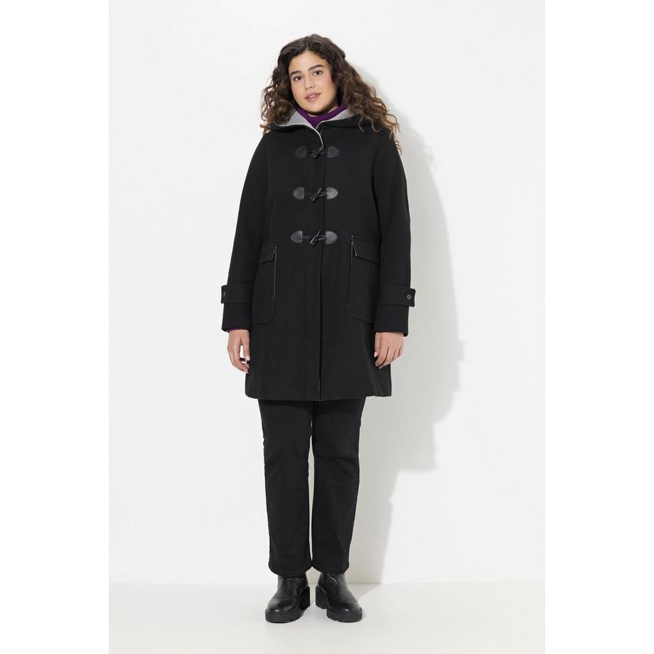 Ulla Popken Dufflecoat A-Linie Wollmischung Kapuze Knebelknöpfe  