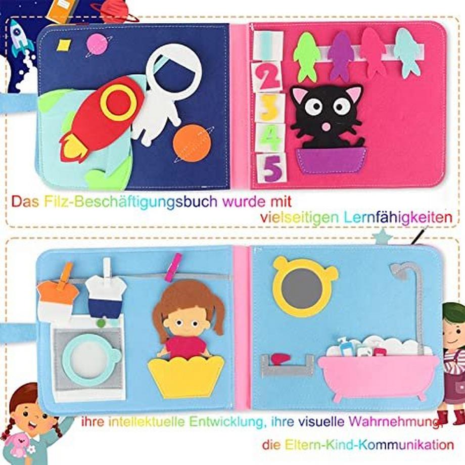 Activity-board  3D Filz Busy Book, Pädagogisches sensorisches Stoffbuch 