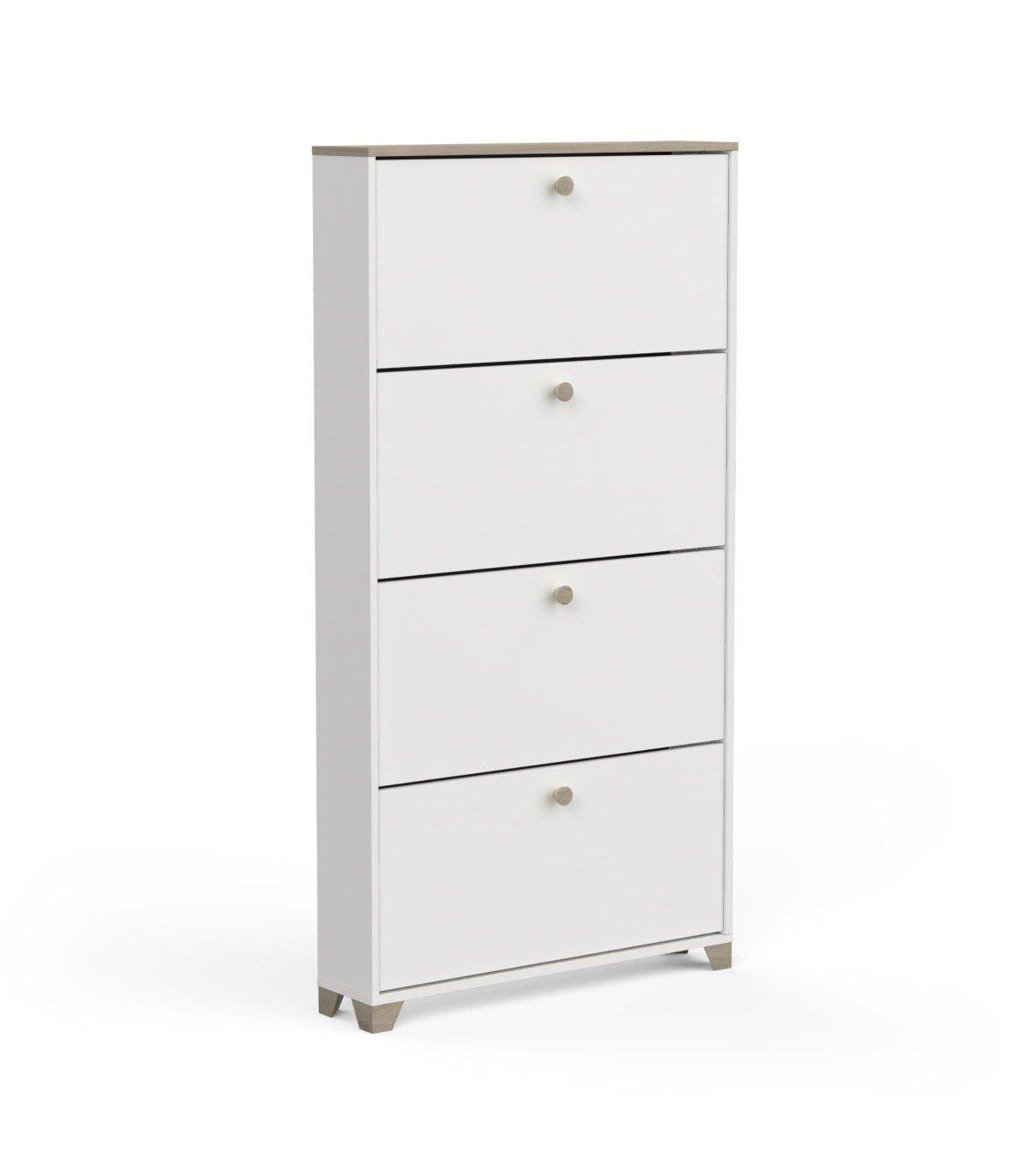 Calicosy Schuhregal mit 4 Klappen, Dekor Eiche Kronberg und Weiß - L80,8 cm  