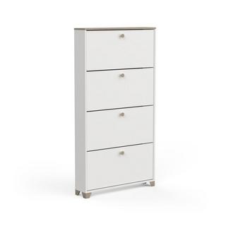 Calicosy Schuhregal mit 4 Klappen, Dekor Eiche Kronberg und Weiß - L80,8 cm  