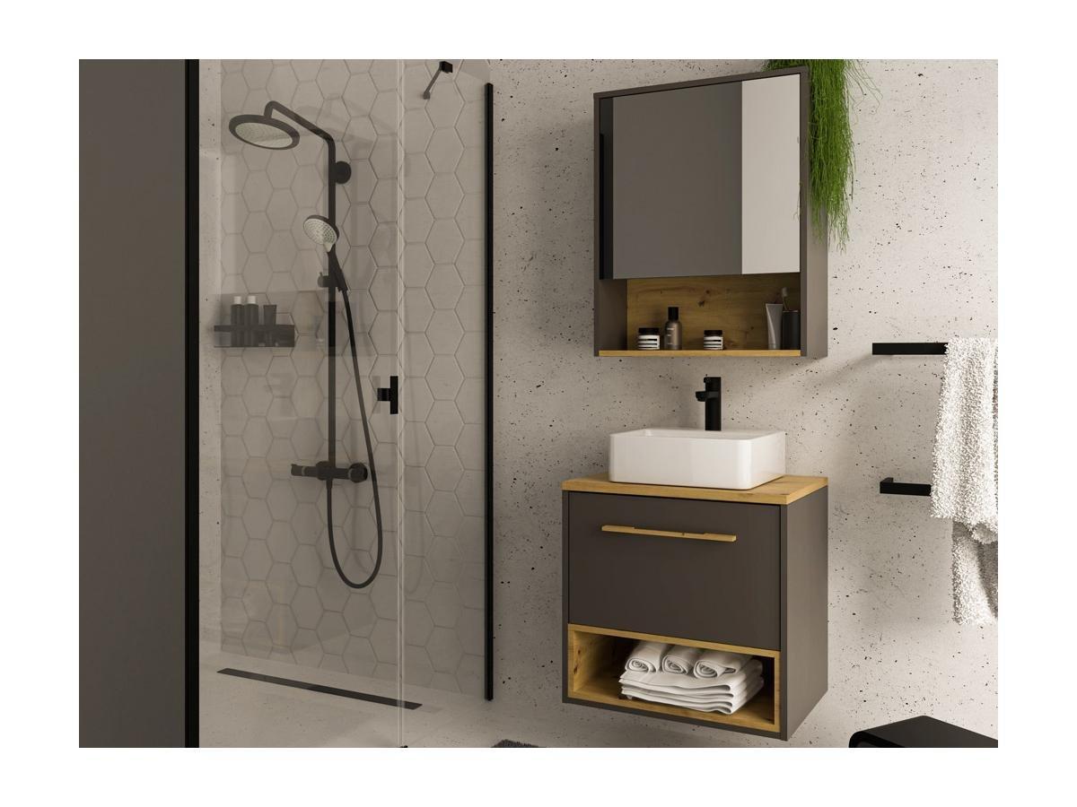 Vente-unique Meuble de salle de bain suspendu anthracite avec vasque à poser - 60 cm - YANGRA  