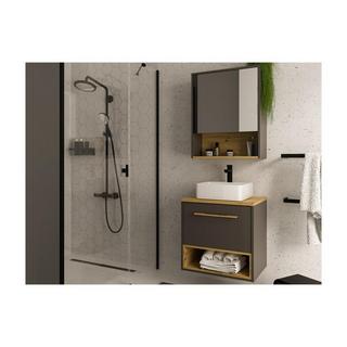 Vente-unique Mobile per bagno sospeso con lavabo da appoggio 60 cm Antracite - YANGRA  