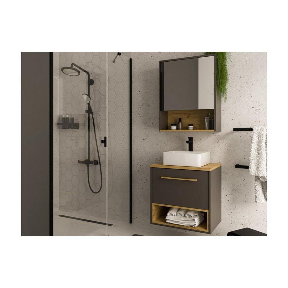 Vente-unique Mobile per bagno sospeso con lavabo da appoggio 60 cm Antracite - YANGRA  