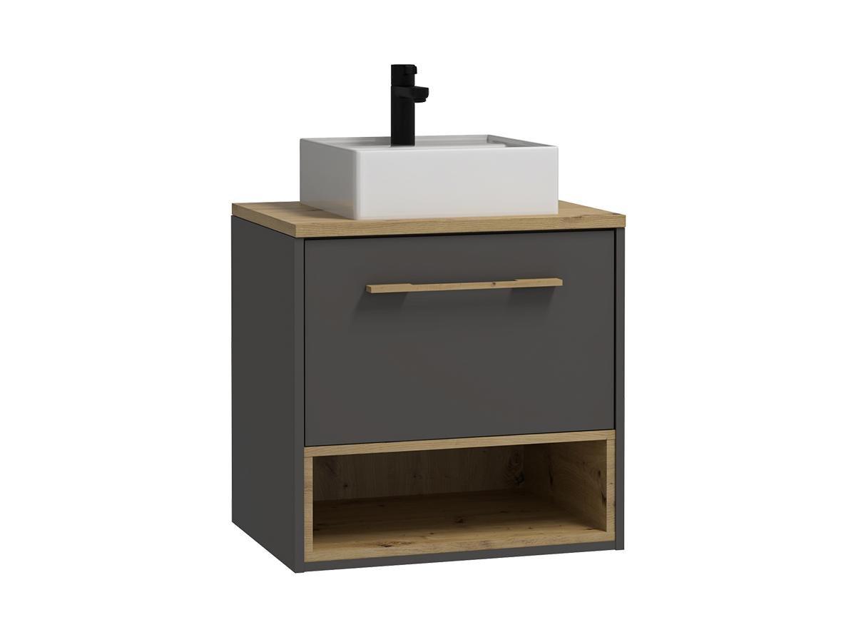 Vente-unique Mobile per bagno sospeso con lavabo da appoggio 60 cm Antracite - YANGRA  
