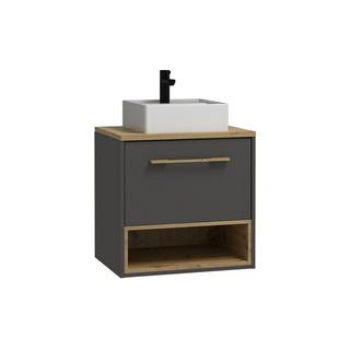 Vente-unique Mobile per bagno sospeso con lavabo da appoggio 60 cm Antracite - YANGRA  