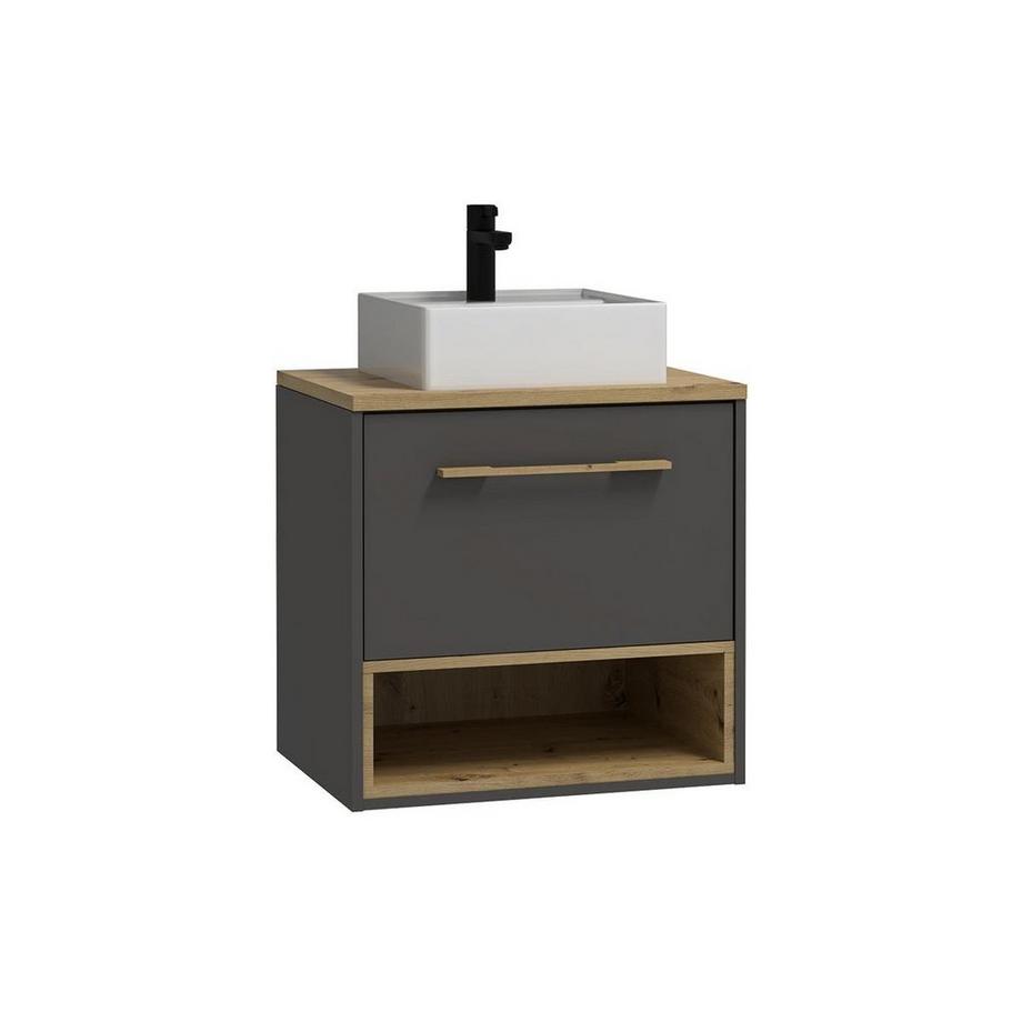 Vente-unique Mobile per bagno sospeso con lavabo da appoggio 60 cm Antracite - YANGRA  