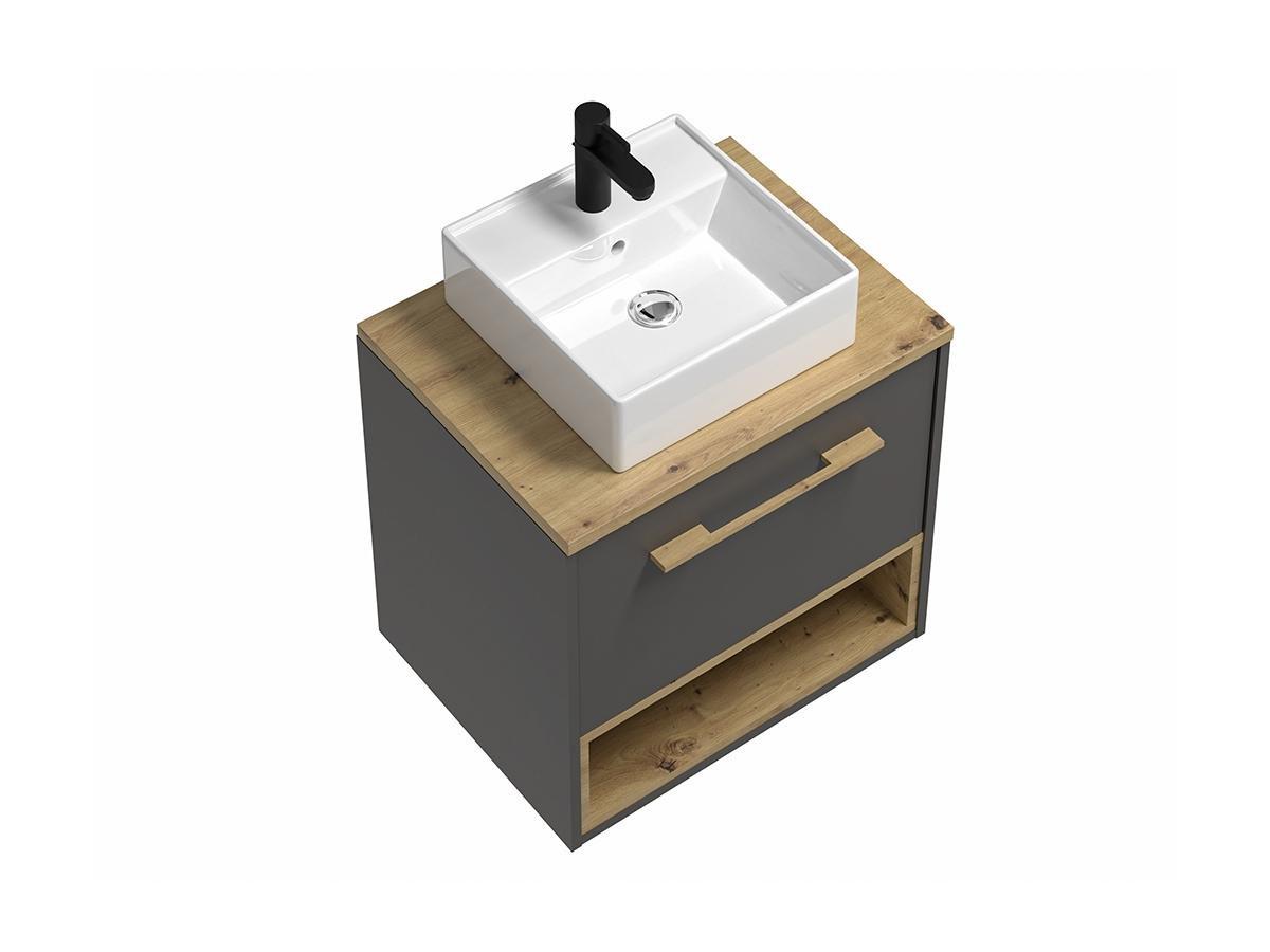 Vente-unique Mobile per bagno sospeso con lavabo da appoggio 60 cm Antracite - YANGRA  