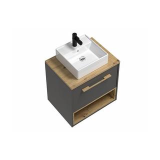 Vente-unique Mobile per bagno sospeso con lavabo da appoggio 60 cm Antracite - YANGRA  