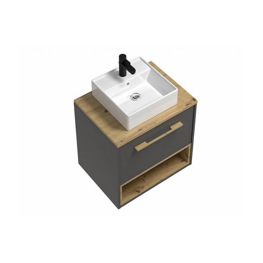 Vente-unique Mobile per bagno sospeso con lavabo da appoggio 60 cm Antracite - YANGRA  