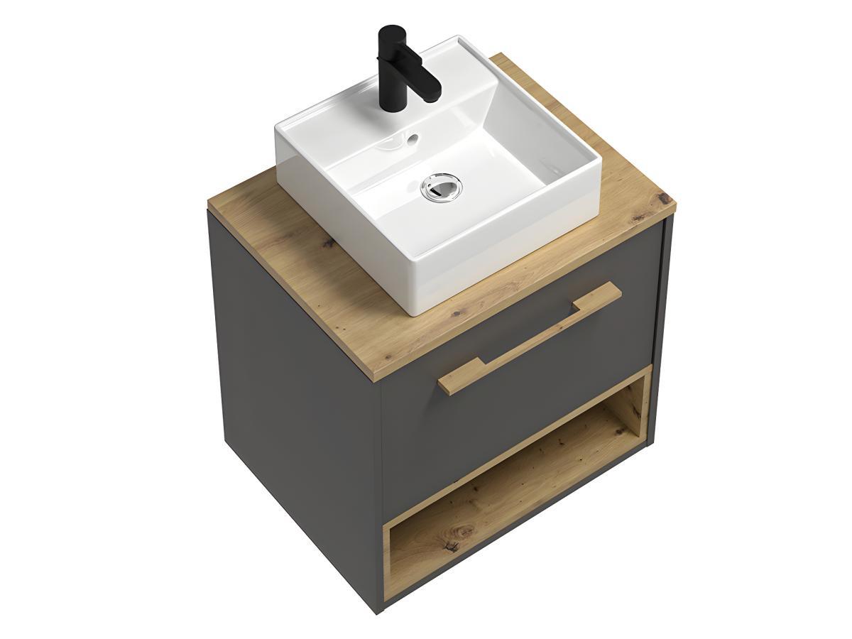 Vente-unique Mobile per bagno sospeso con lavabo da appoggio 60 cm Antracite - YANGRA  
