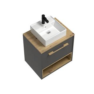 Vente-unique Mobile per bagno sospeso con lavabo da appoggio 60 cm Antracite - YANGRA  