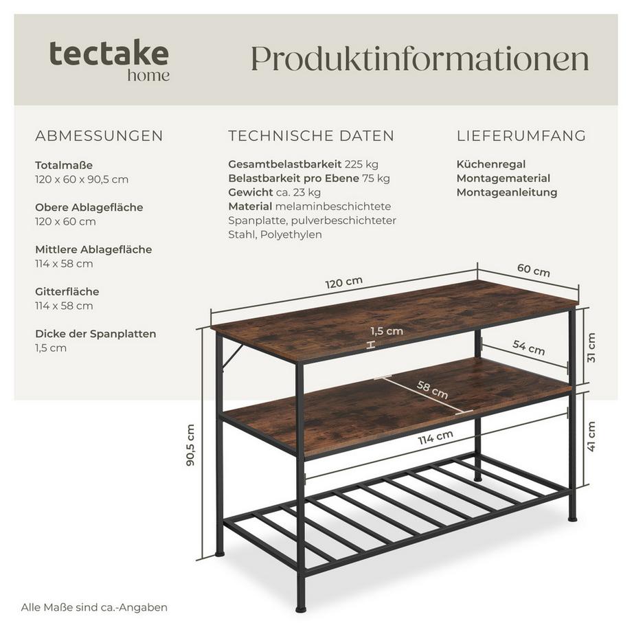 Tectake Küchenregal Akeley Industrial Style Holz und Stahl  