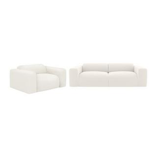 Maison Céphy Canapé 3 places et fauteuil en tissu bouclette blanc POGNI de Maison Céphy  