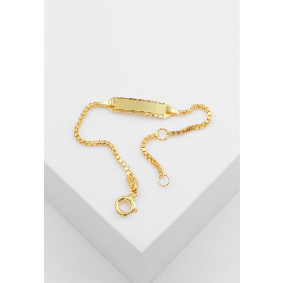 MUAU Schmuck  ID-Bracelet Venezianer Gelbgold 585, Schild diamantiert 1.1mm, 14cm 