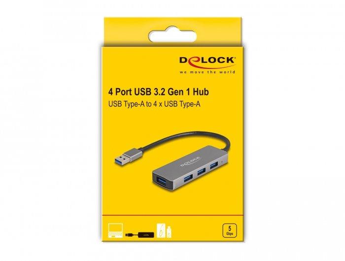 DeLock  4 Port USB 5 Gbps Hub mit USB Typ-A Anschluss – USB Typ-A Buchsen seitlich 