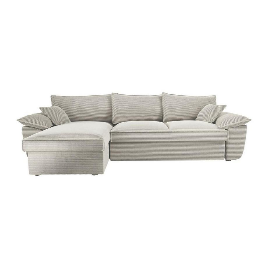 Vente-unique Ecksofa mit Schlaffunktion + Bettkasten - Ecke links - Cord - Hellgrau- GUILLERMO II  