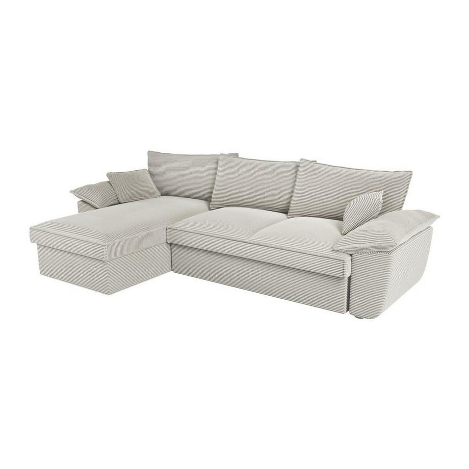 Vente-unique Ecksofa mit Schlaffunktion + Bettkasten - Ecke links - Cord - Hellgrau- GUILLERMO II  