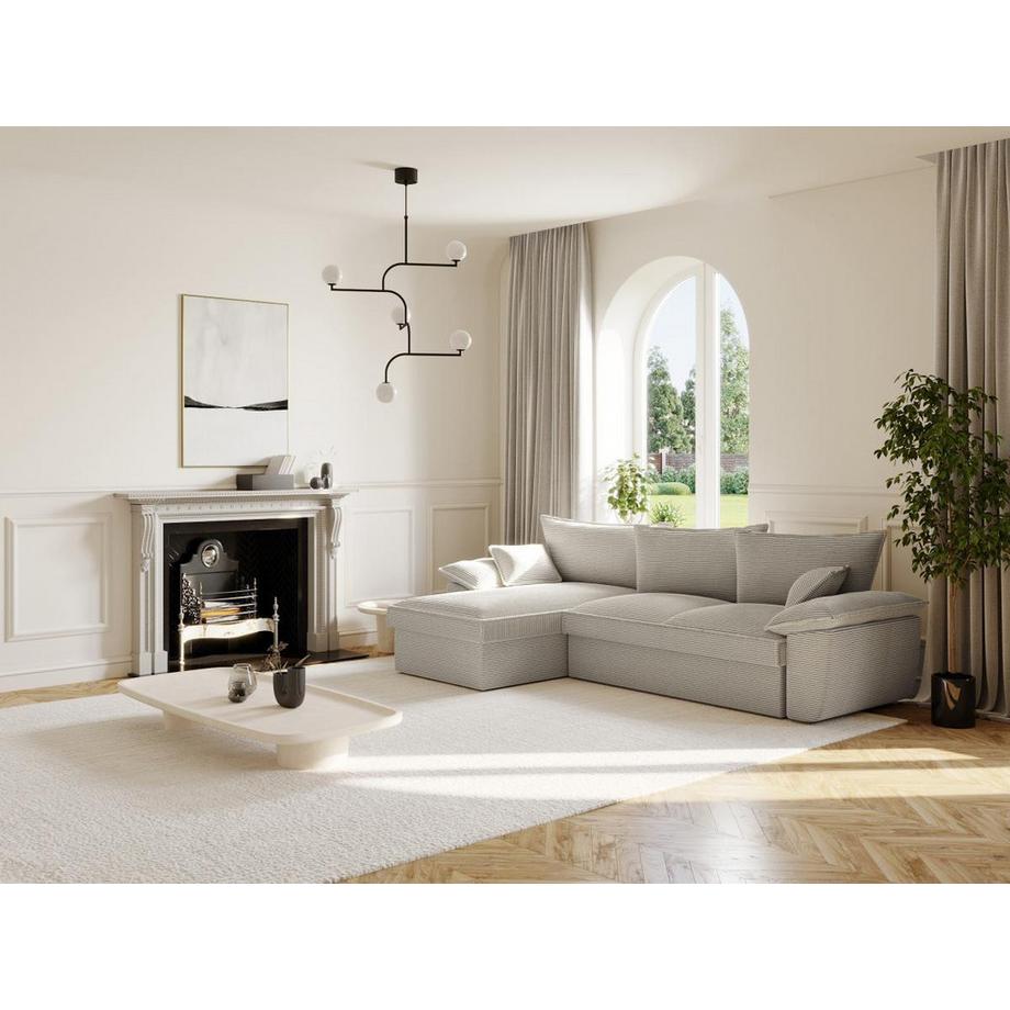 Vente-unique Ecksofa mit Schlaffunktion + Bettkasten - Ecke links - Cord - Hellgrau- GUILLERMO II  