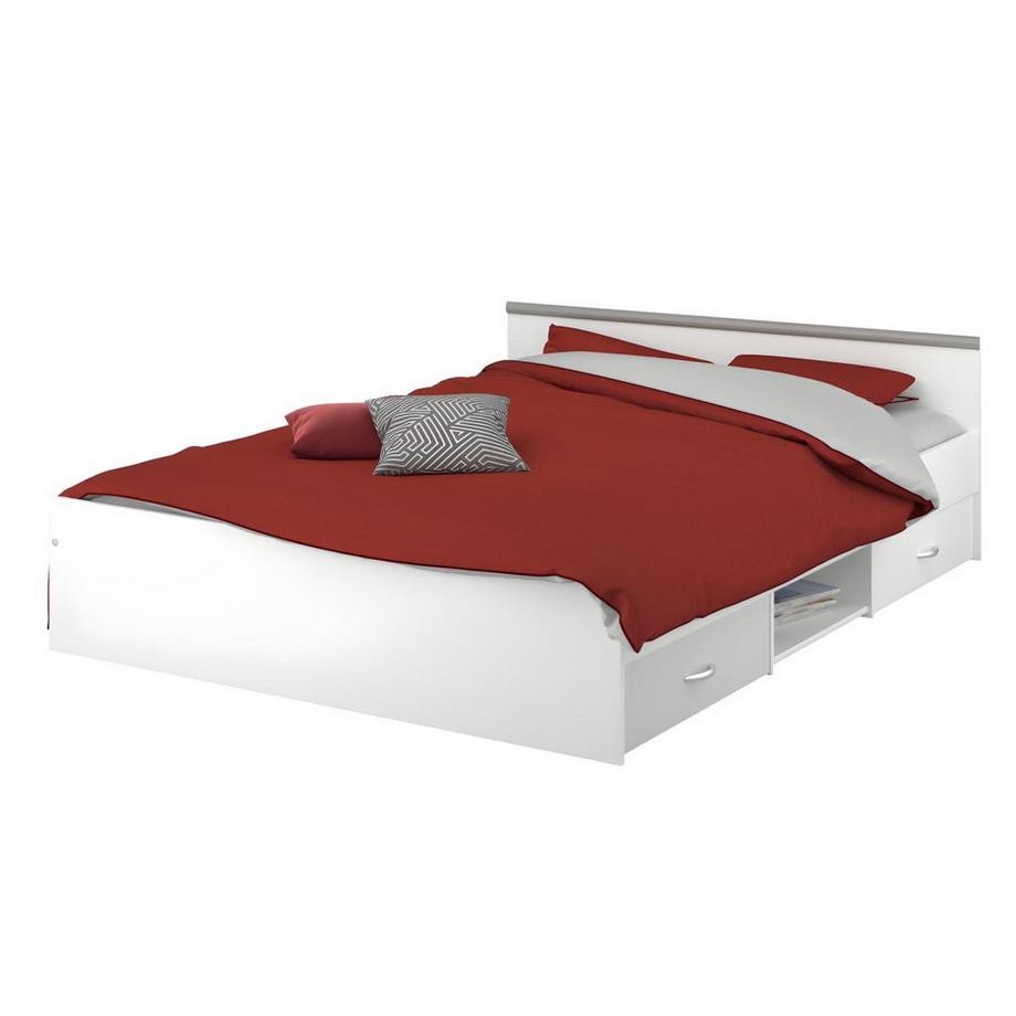 Vente-unique Letto con vani portaoggetti 2 cassetti e 1 nicchia Bianco PABLO  